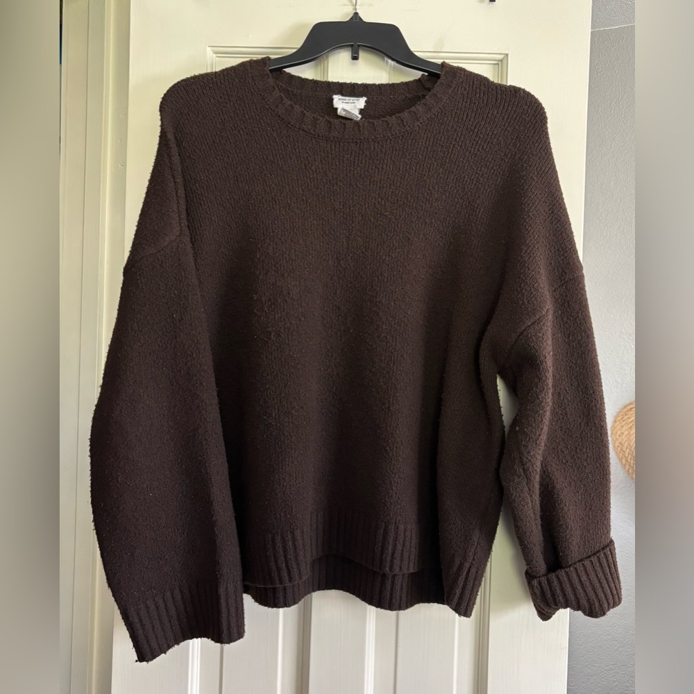 Songs of Style Chocolate Brown Oversized Crewneck Knit Sweater | XL